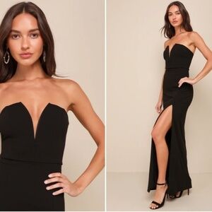 Lulu's Black Strapless Slit Gown